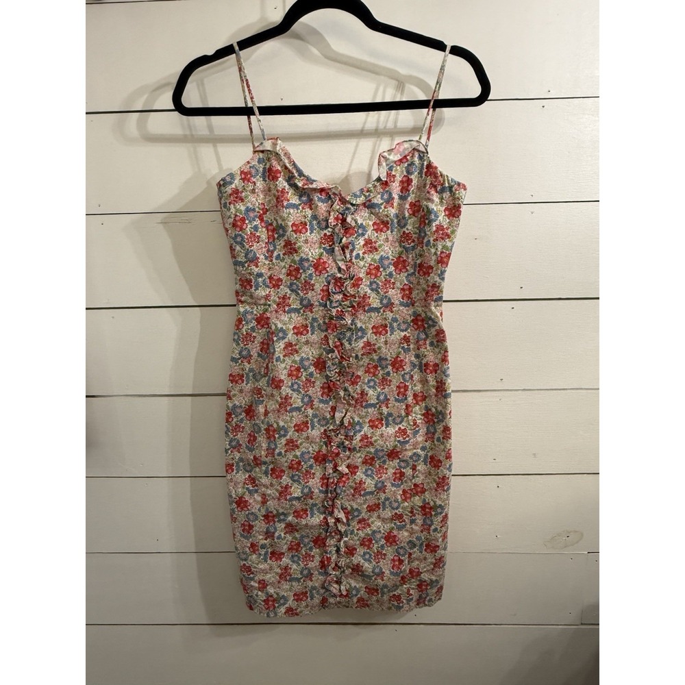 RALPH Lauren 90s Y2K Calico Floral Slip Dress Size 0 Ruffle Midi